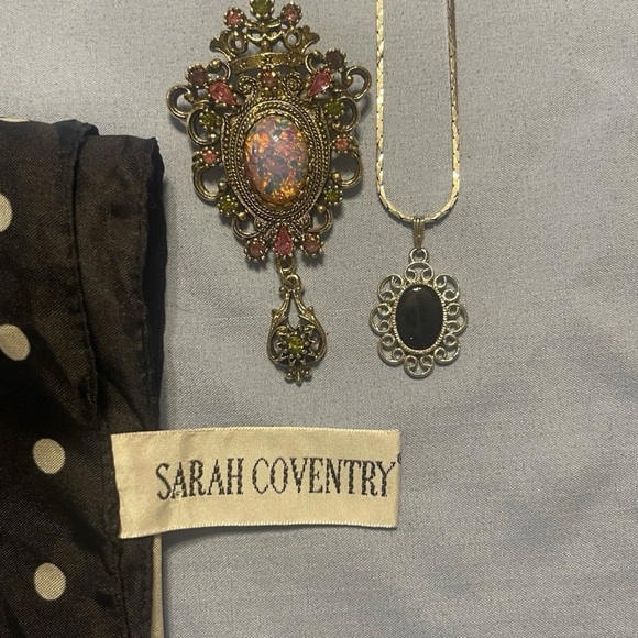Sarah Coventry Jewelry - 3 Vintage Sarah Coventry Pieces Scarf Brooch Necklace All Signed Jewelry